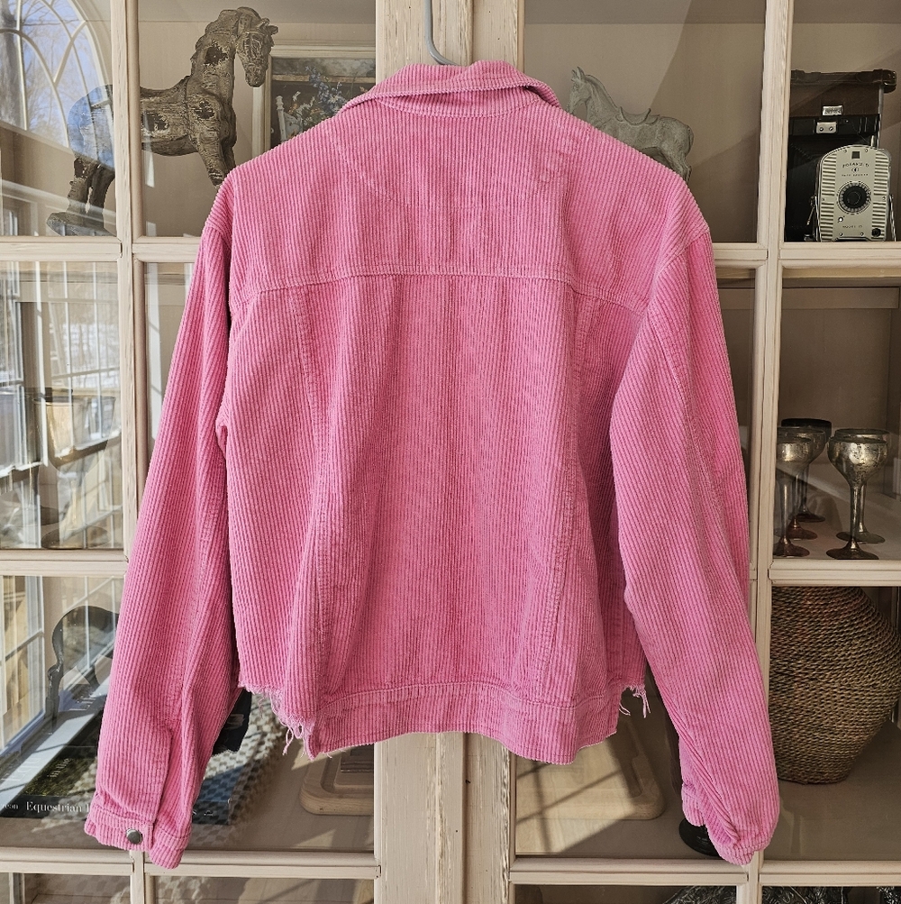 POL Corduroy Trucker Ribbed Jacket Raw Hem Barbie Pink - Picture 8 of 9